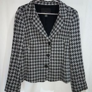 Yansi Fugel houndstooth 3 button jacket Sz 10 blazer lined